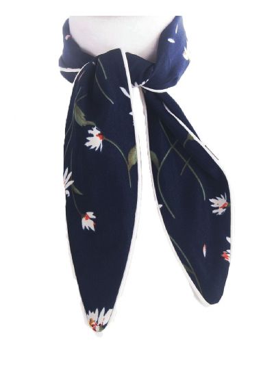 Smal donkerblauw sjaaltje met madeliefjes print