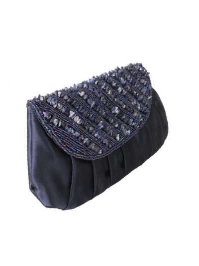 Donkerblauw fold-over avondtasje afgezet met steentjes