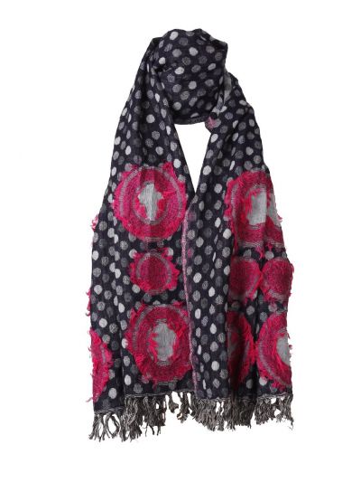 Wollen sjaal met polka dot en roze details