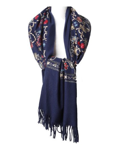 Kasjmier-blend sjaal met geborduurde bloemen