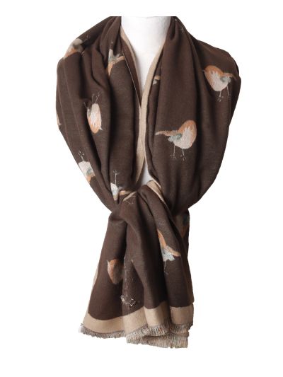 Wol-blend XL sjaal met vogelprint