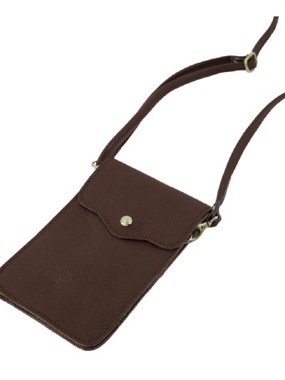 Lederen telefoontasje in donkerbruin