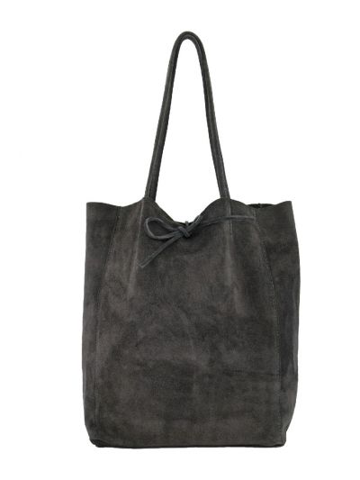 Suède shopper in donkergrijs