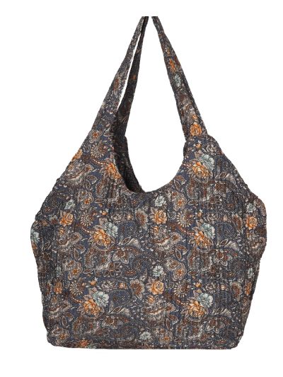 Nola- Gewatteerde shopper in donkergrijs met bloemen