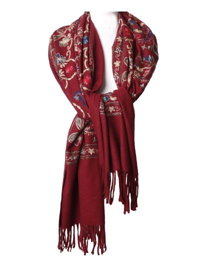Kasjmier-blend sjaal met geborduurde bloemen