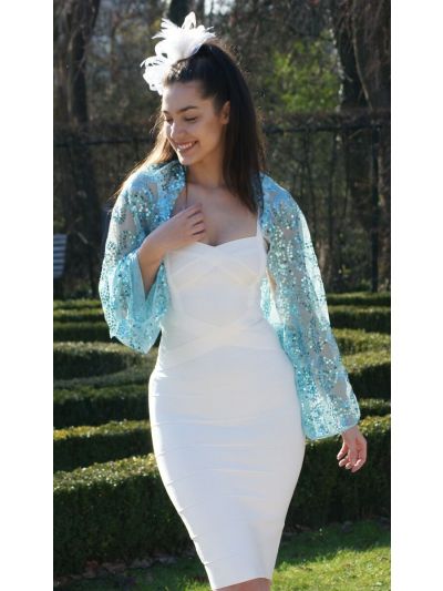 Bolero stola in turquoise met pailletten