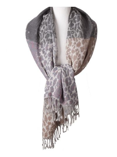 Dubbelgeweven wollen pashmina sjaal - panterprint