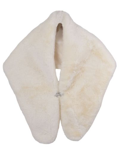 Ecru kunstbont stola met strass sluiting