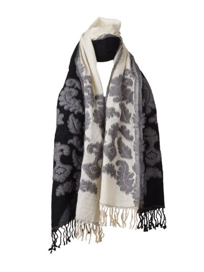 Wollen sjaal met ornament borduursel 