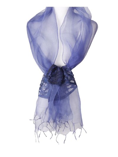Kobaltblauwe organza sjaal met opgestikte details