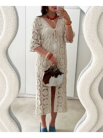 Gehaakte kimono in ecru