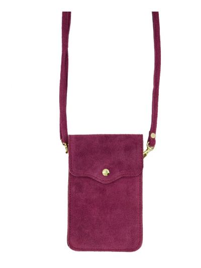 Framboos roze suede telefoontasje