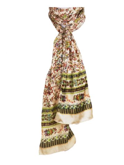 Ecru sjaaltje met petit fleur patroon