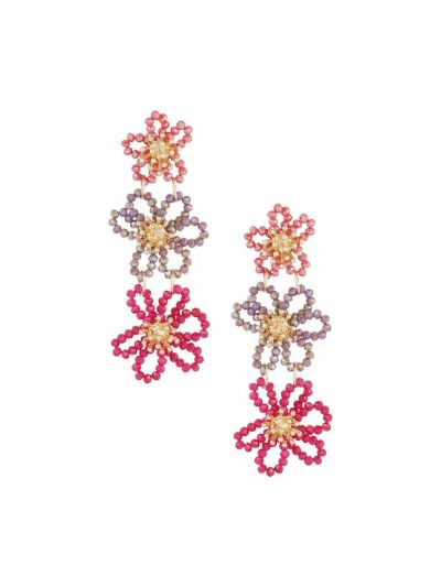 Bloemen oorbellen in roze en oranje