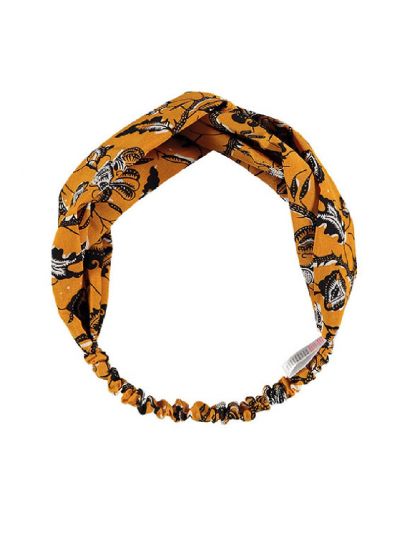 Okergele haarband met bloemenprint