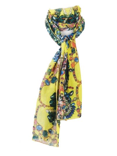 Gele crêpe voile sjaal met juwelen print