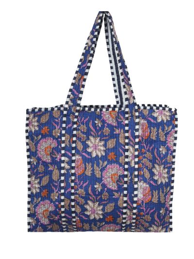 Gewatteerde shopper in donkerblauw met bloemenprint