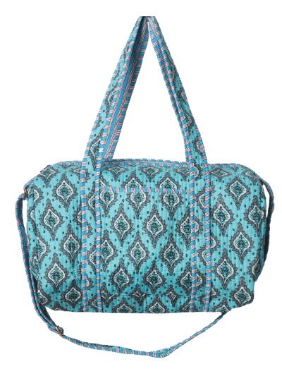 Gewatteerde weekend tas in turquoise met ornament print