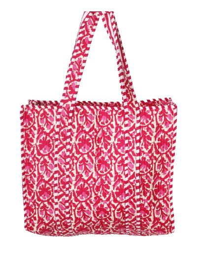 Gewatteerde schoudertas/shopper met floral in roze