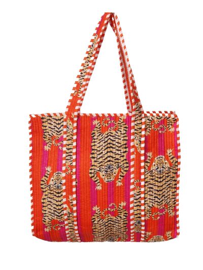 Gewatteerde schoudertas/shopper met tijgerprint