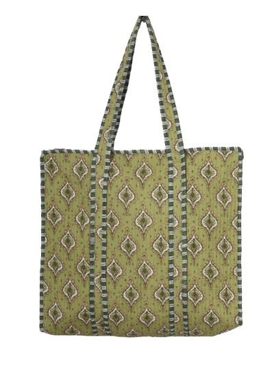 Gewatteerde schoudertas/shopper in olijfgroen 