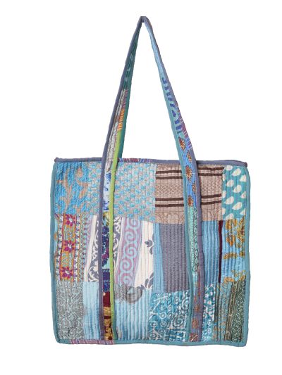 Gewatteerde shopper met patchwork print