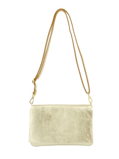 Leren fold-over clutch in goud