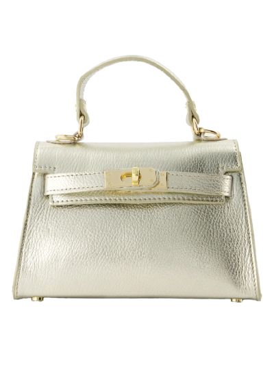 Livia metallic lederen handtas in zachtgoud