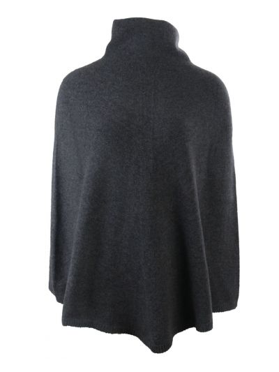 Grijze poncho met col van 100% kasjmier