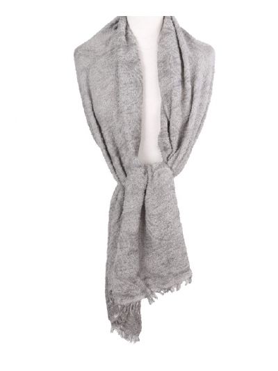 Lichtgrijze mohair-blend bouclé sjaal met geweven paisley 