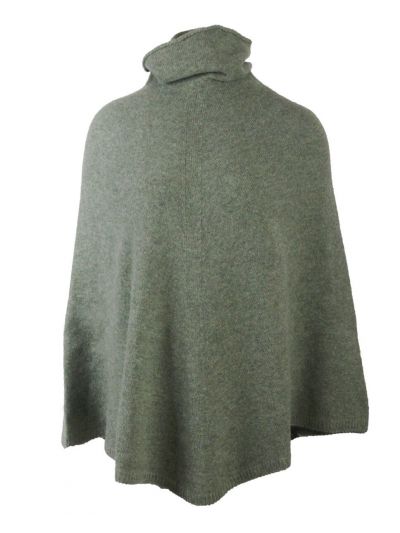 Lichtgroene poncho met col van 100% kasjmier
