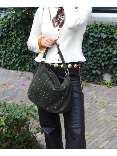 Lottie suède handtas met studs