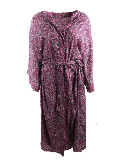 Lange hardroze zijde-blend kimono met ornament print