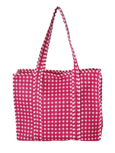 Gewatteerde schoudertas/shopper met ruitjes in roze