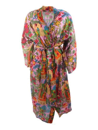 Lange lila katoenen kimono met Frida Kahlo print