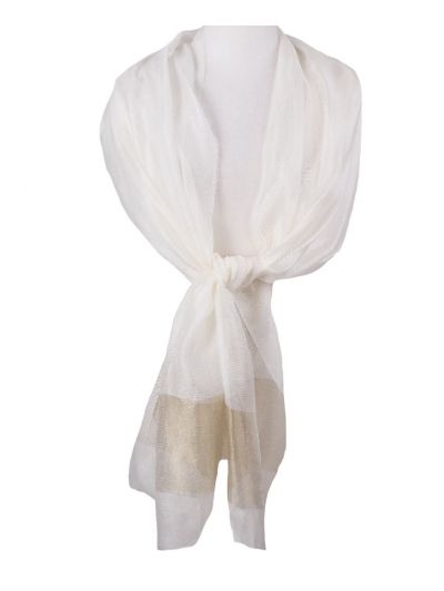 Ivoorkleurige zijde-blend stola met lurex rand