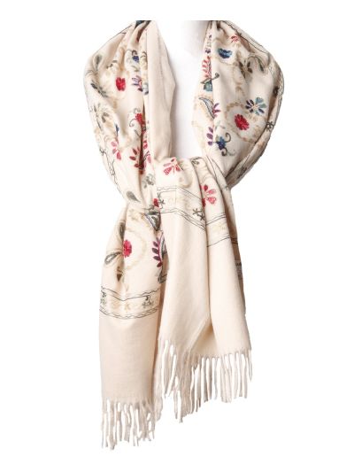 Kasjmier-blend sjaal met geborduurde bloemen