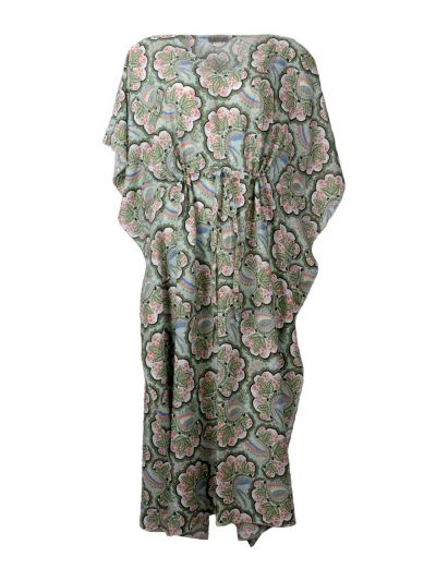Jadegroene kaftanjurk met floral print