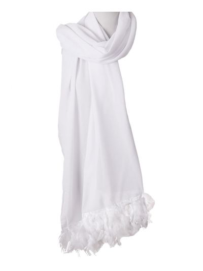 Sophia stola met veren in wit