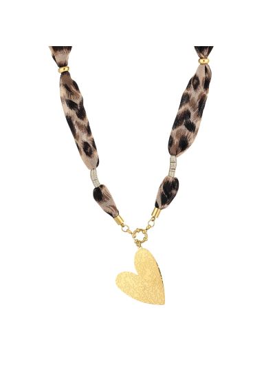 Panterprint cord ketting met hart