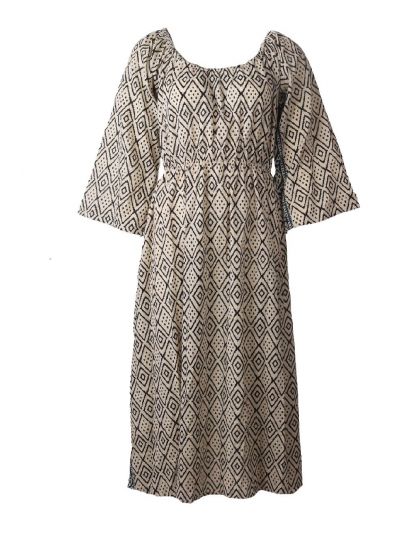 Katoenen jurk met azteken print in zwart