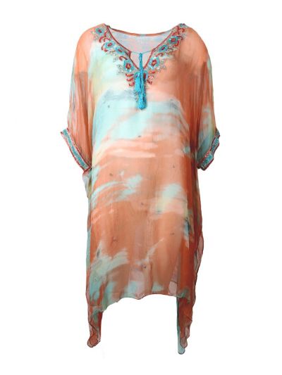 Voile kaftan in de kleur zalm en mintgroen
