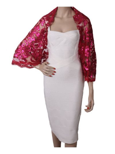 Hardroze bolero stola met driekwart mouwen 