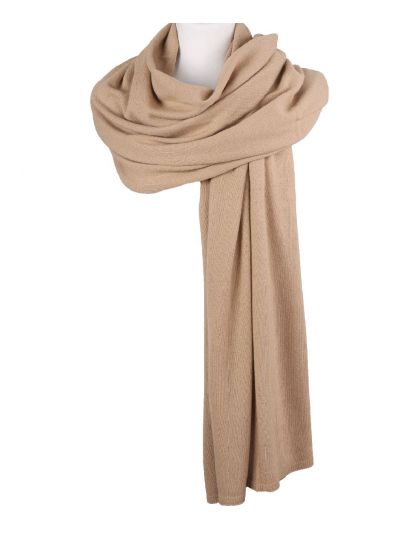 Kasjmier-blend sjaal/omslagdoek in camel