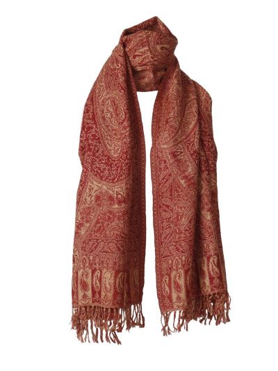 Kasjmier pashmina sjaal in rood met paisley