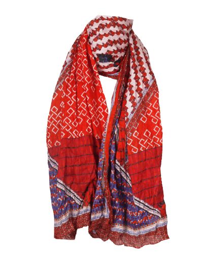 Katoenen rode sjaal met diverse prints