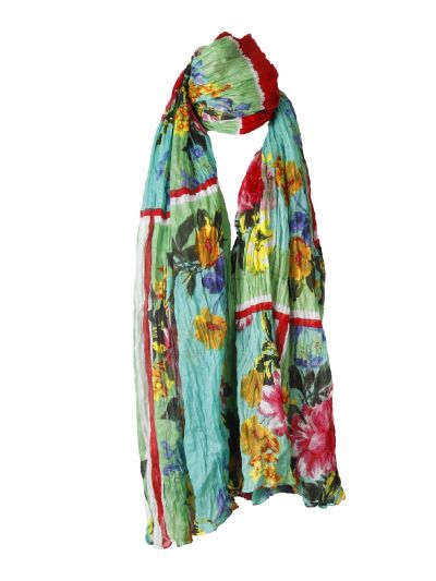 Katoenen mintgroene sjaal met bloemenprint