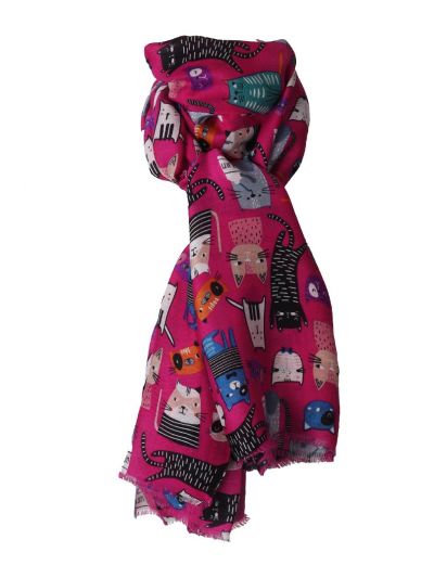 Fuchsia sjaal met katten print