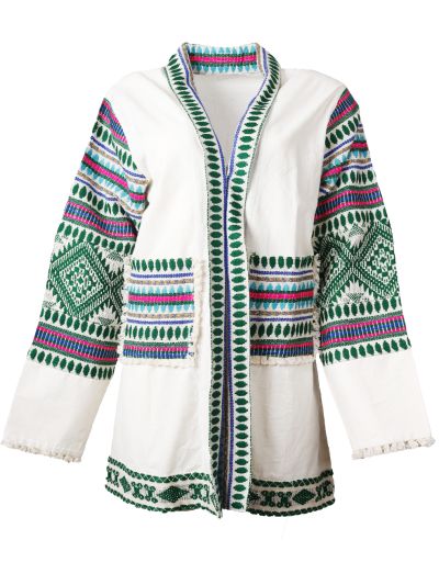 Korte kimono met borduursel in groen
