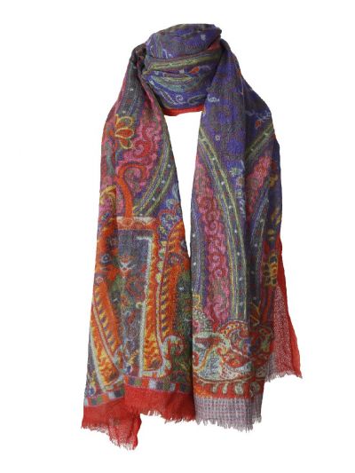 Kleurrijke wollen sjaal met paisley print.